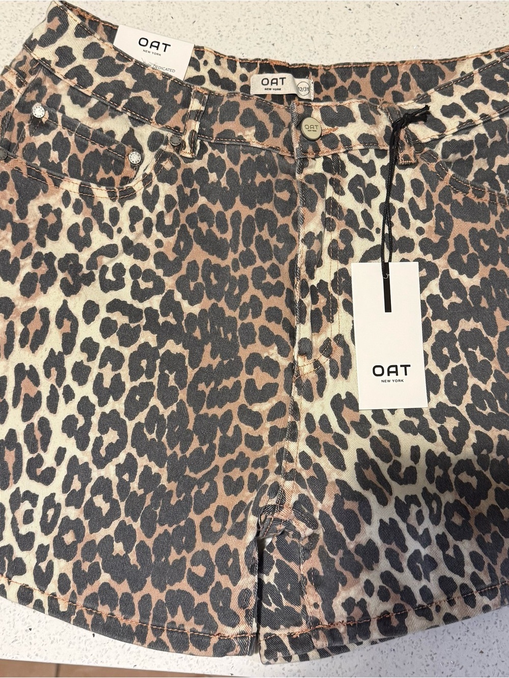 OAT New York Leopard Print Denim Shorts - Brown, Black